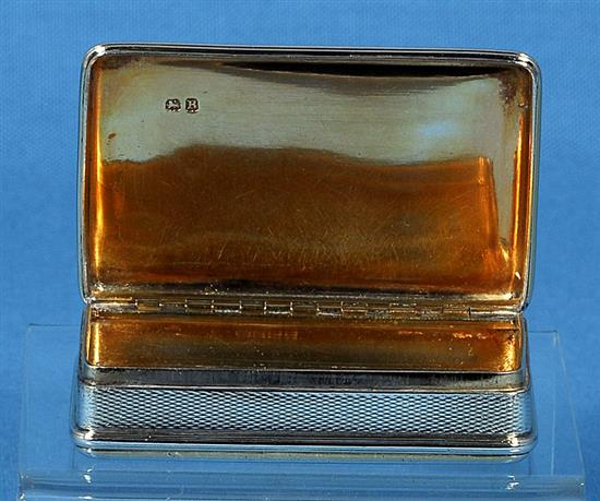 A George III silver snuff box, by William Eley II, Length 85mm. Weight: 4.1oz/130grms